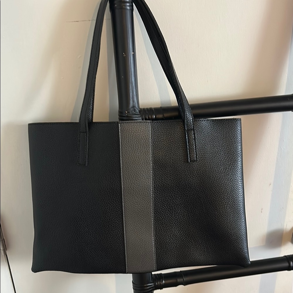 Vince Camuto Black and Gray Structured Tote Bag